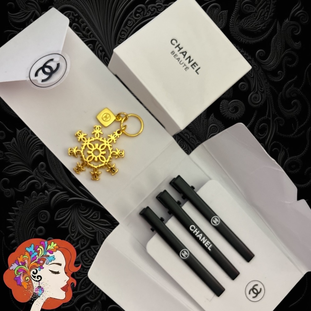 CHANEL Black Hair Styling Set with a snow charms by Chanel